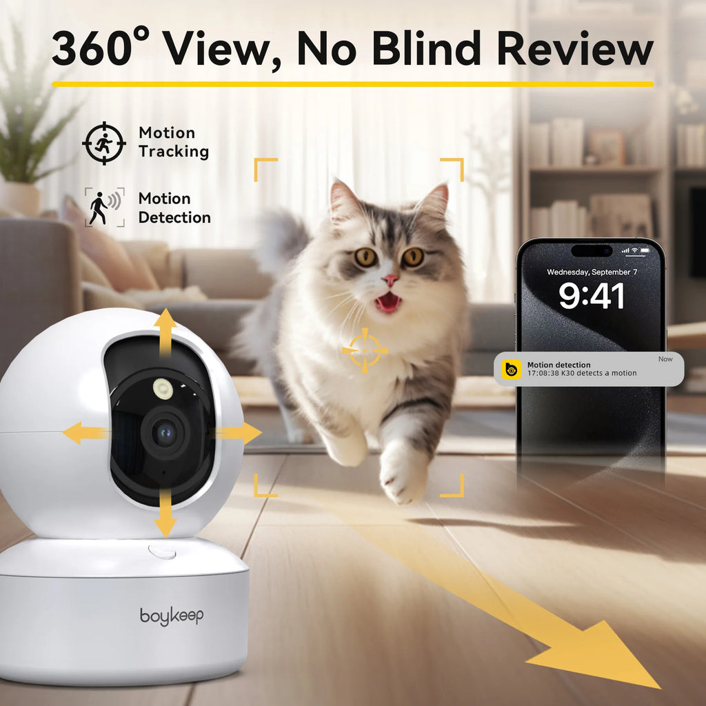 Boykeep Pet Dog Camera with Phone App, 5G/2.4GHz WiFi Indoor Security Baby Camera, 360° Pan & Tilt, 2-Way Audio, Night Vision