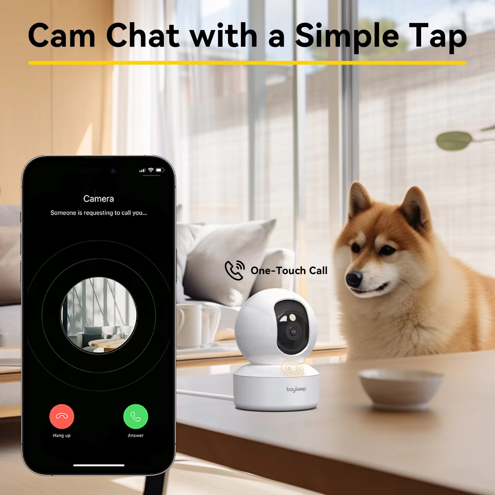 Boykeep Pet Dog Camera with Phone App, 5G/2.4GHz WiFi Indoor Security Baby Camera, 360° Pan & Tilt, 2-Way Audio, Night Vision
