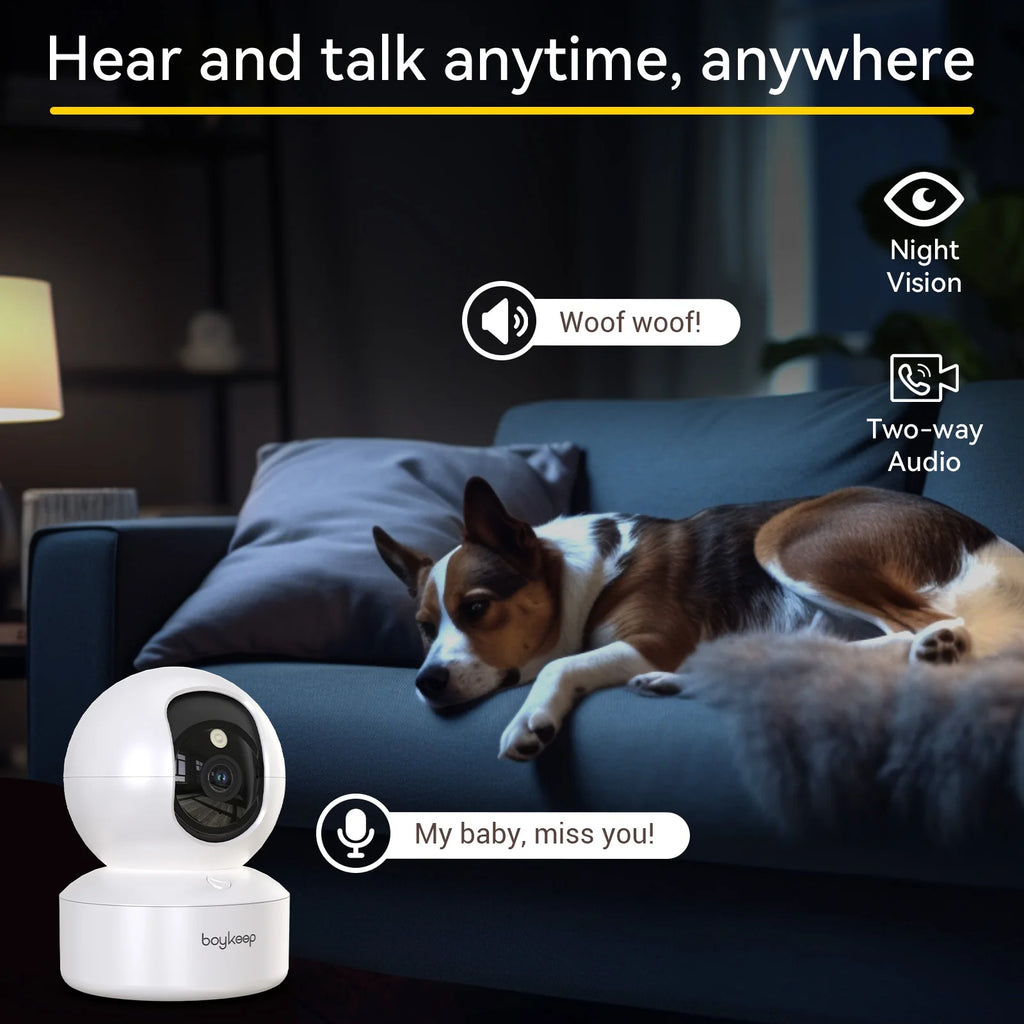 Boykeep Pet Dog Camera with Phone App, 5G/2.4GHz WiFi Indoor Security Baby Camera, 360° Pan & Tilt, 2-Way Audio, Night Vision