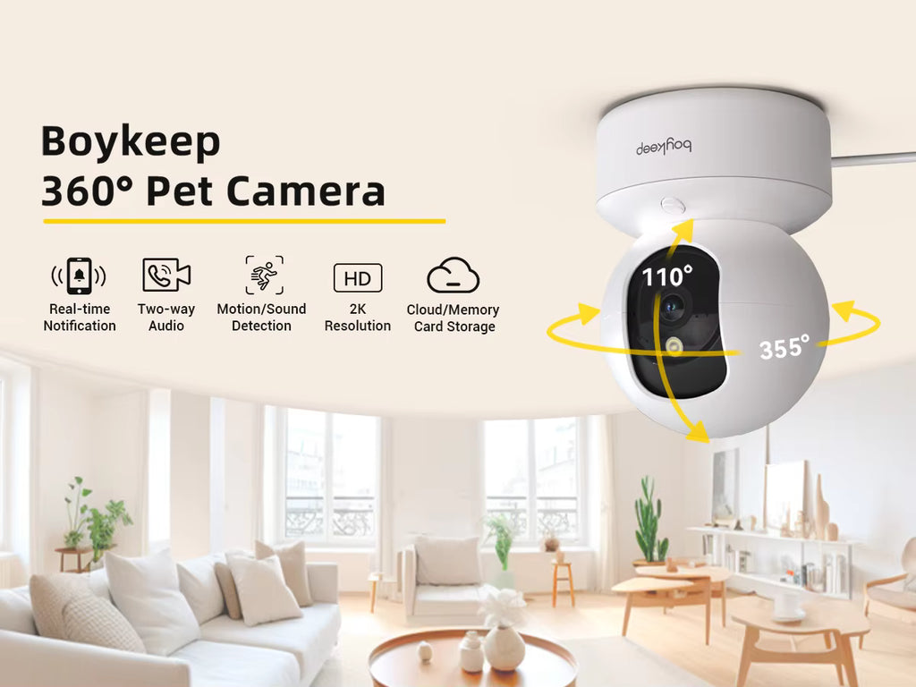Boykeep Pet Dog Camera with Phone App, 5G/2.4GHz WiFi Indoor Security Baby Camera, 360° Pan & Tilt, 2-Way Audio, Night Vision